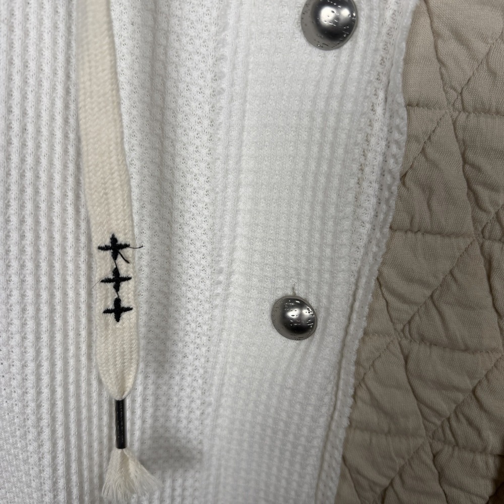 Pol Quilted Hooded Lightweight Cuddle Up Quilted Mixed Media Cream Jacket Large - Picture 7 of 12